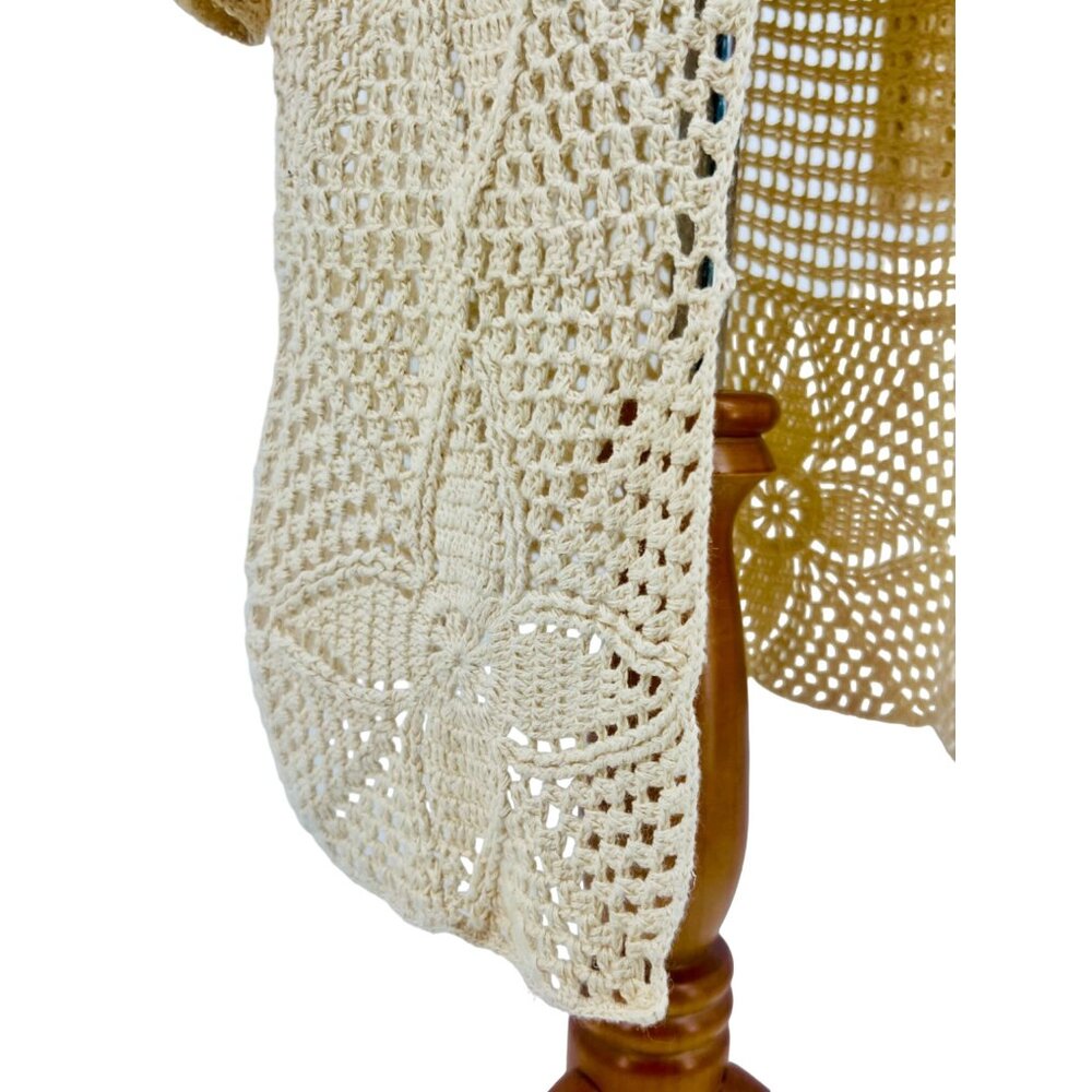 Vintage 90s Crochet Tie Front Duster Cardigan| Boho Coastal Cowgirl Cottagecore - Picture 4 of 16